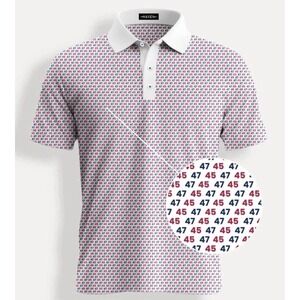 Haven Golf Mens Polo Shirt "Commander In Chief" 45 47 Trump Red White Blue Sz L